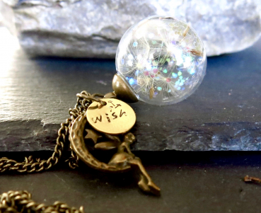 Pusteblume Kette Mond / Himmlische Mond Fee mit Glitzer / Pusteblumenkette mit Engel / Personalisierbare Kette / Geschenk für Sie